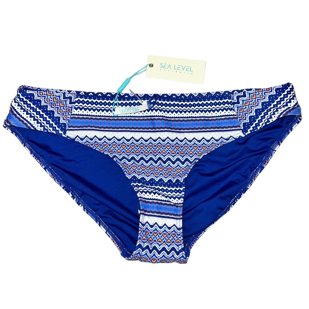 NEW Sea Level Australia Womens Blue/White Geometric Bikini Bottoms Size US 12